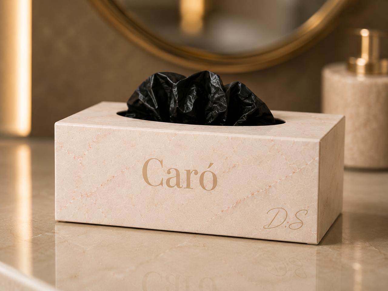 Close view of the CARÓ marble-look glove box